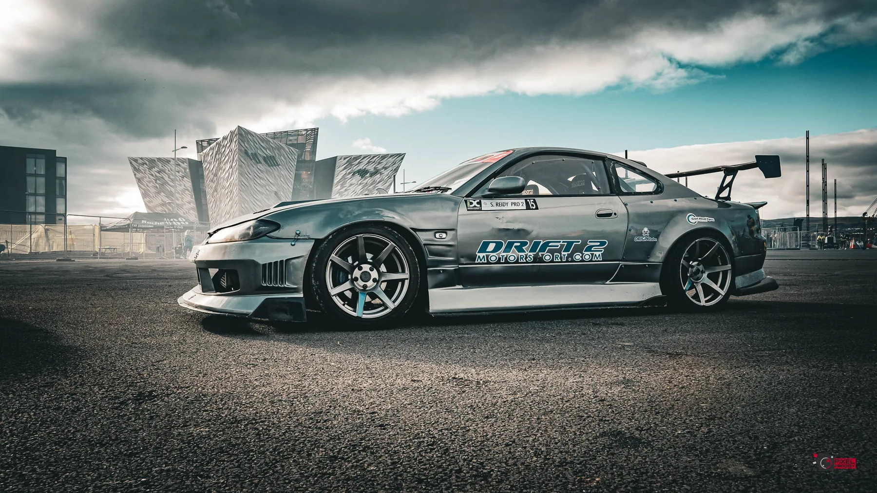 Drift car with fire and smoke